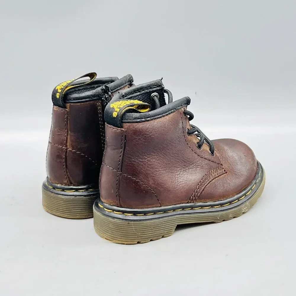 Dr Martens Boots Kids Boys 6 Brown Leather Brooklee Ankle Combat Lace Up Shoes